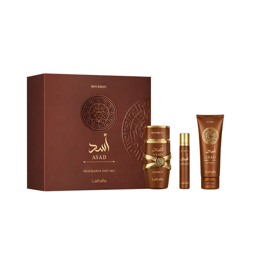 Asad Bourbon Giftset - LATTAFA  100 ml + 12 ml + 100 ml Shower Gel Lattafa